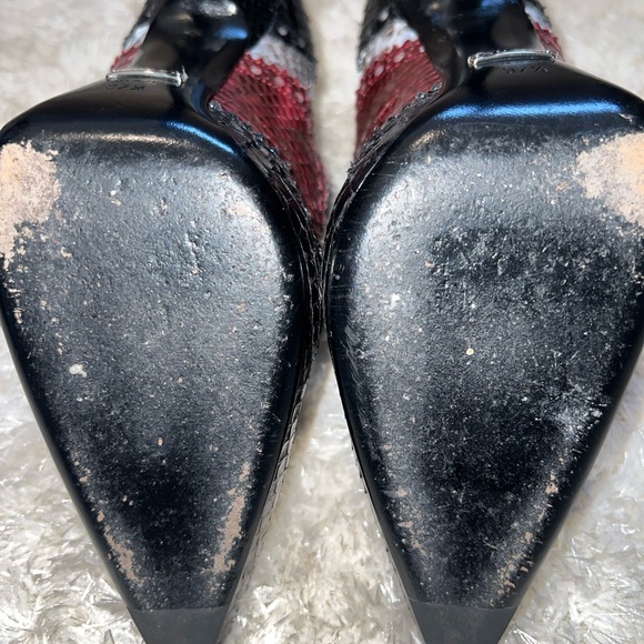 Gucci Pre-owned Tricolor Brogue Python Leather Gia Pointed Toe Lace Up Booties - Picture 4 of 5